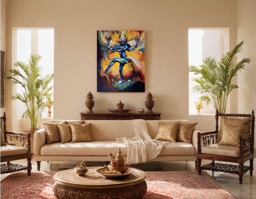 shiva painting for living room, hindu gods as living room wall art, living room wall decor shiva art