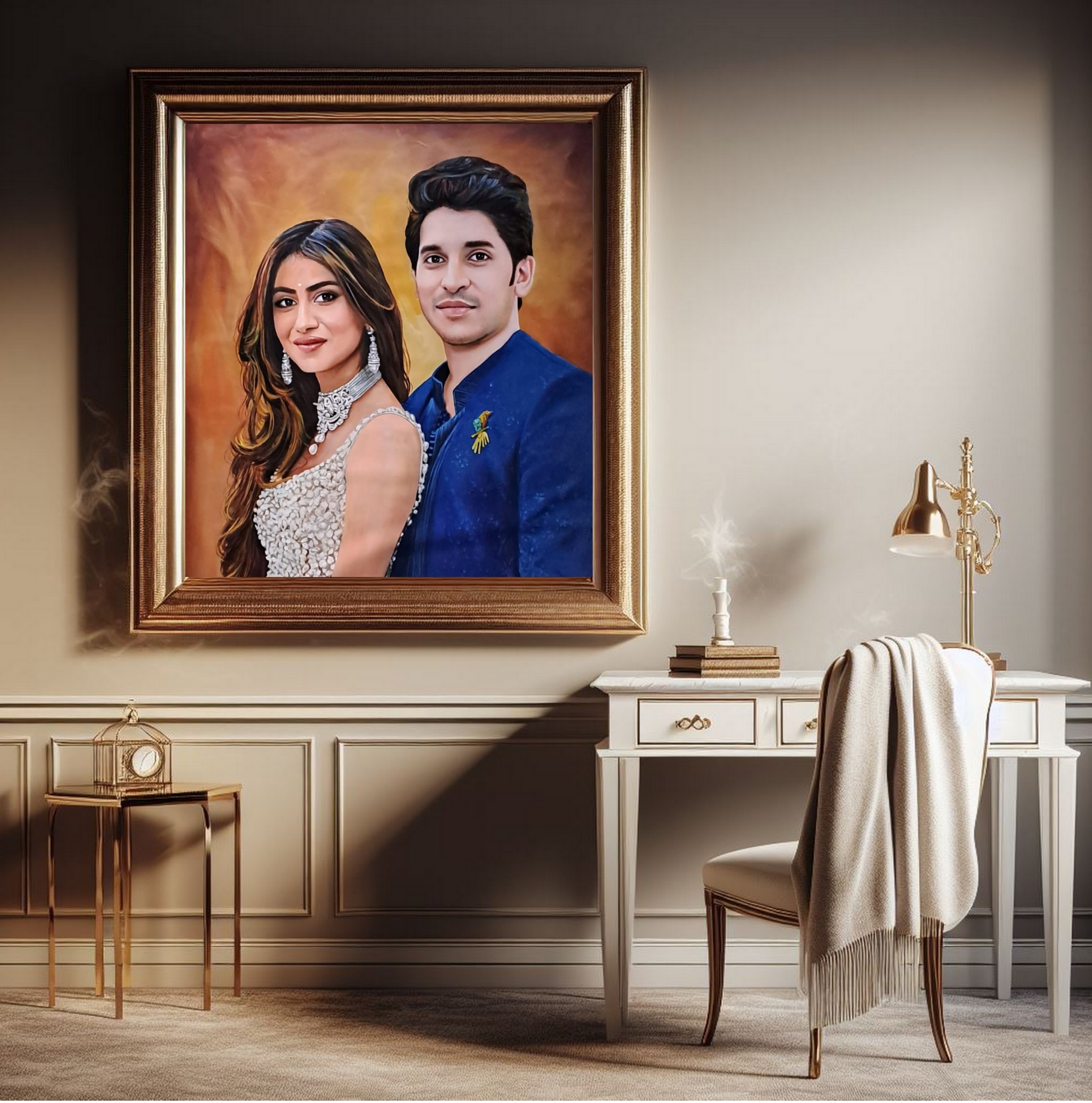 couple wedding artwork, wedding painting gift, luxury wedding present, marriage painting gift 
