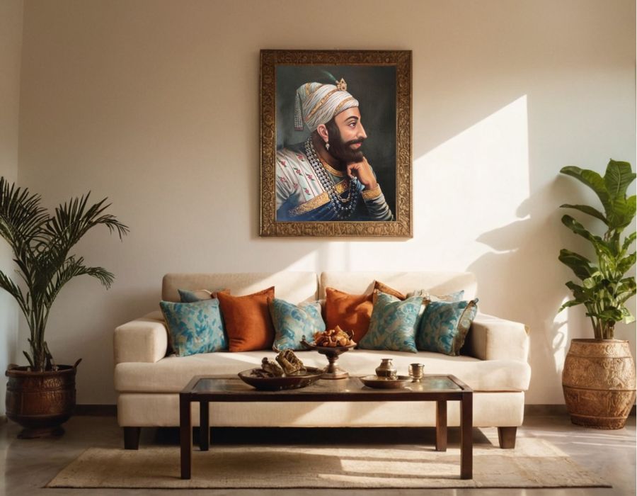 living room shivaji maharaj painting wall art, wall art painting of shivaji, living room wall art 