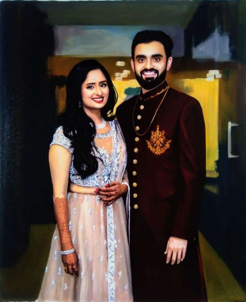 Three-quarter-length portrait oil painting