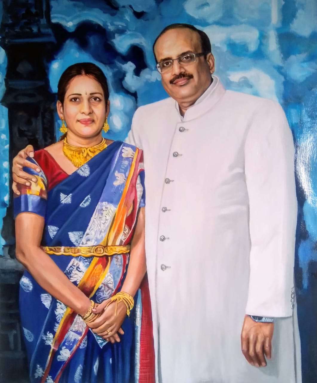 couple oil portrait painting on canvas retirement gift for senior colleague