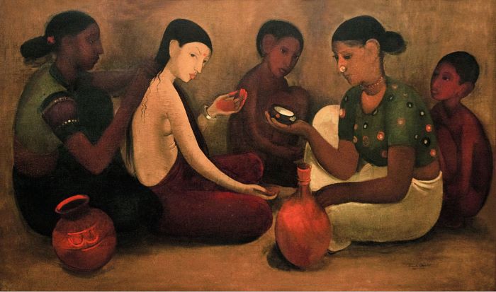 Bride's toilet oil painting by Amrita Sher-Gil 1937, indian modernism, amrita sher-gil art, 