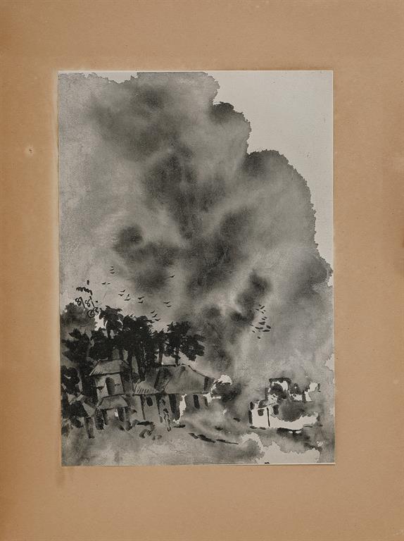 buildings in the rain by nandalal bose