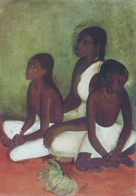 Fruit Vendors oil painting by Amrita Sher-Gil, primitivism, Indian modernist art, amrita sher-gil 