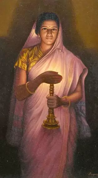 Glow of Hope oil portrait painting by Sawlaram Lakshman Haldankar of his daughter