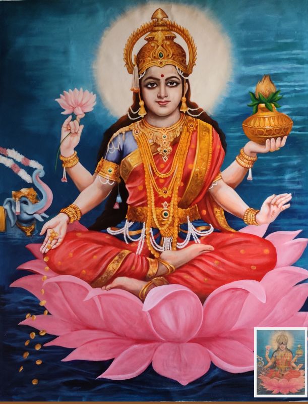 painting of Goddess Lakshmi, oil painting of Goddess Lakshmi, Laxmi painting, maa painting of Goddess Lakshmi painting