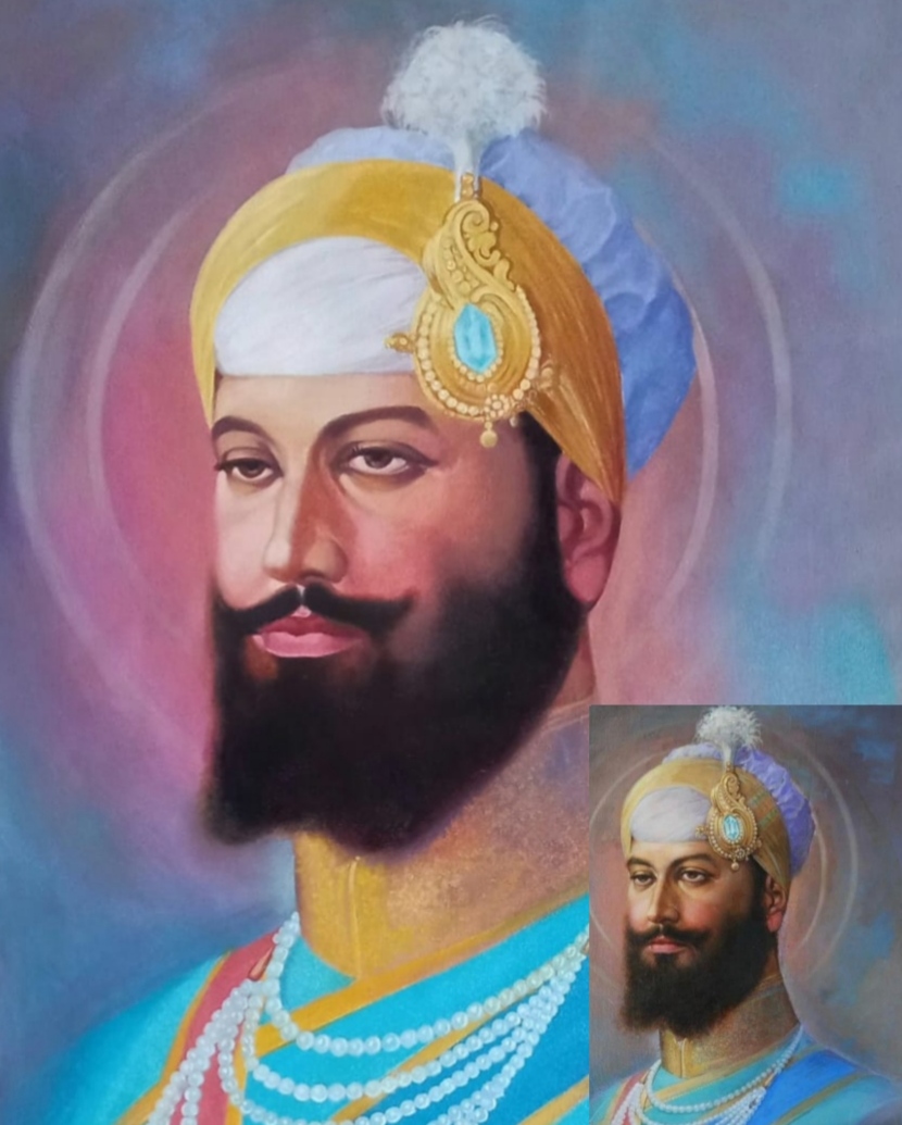 Guru Hargobind Sahib Ji Painting, Guru Hargobind Sahib Ji portrait Painting, Guru Hargobindji oil Painting