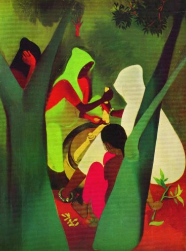 Haldi Grinders oil painting by Amrita-Sher-Gil1940, Indian modernism, Amrita Sher-Gil painting, art
