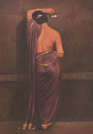 hemen majumdar wounded vanity oil painting on canvas, hemendranath mazumdar oil painting art