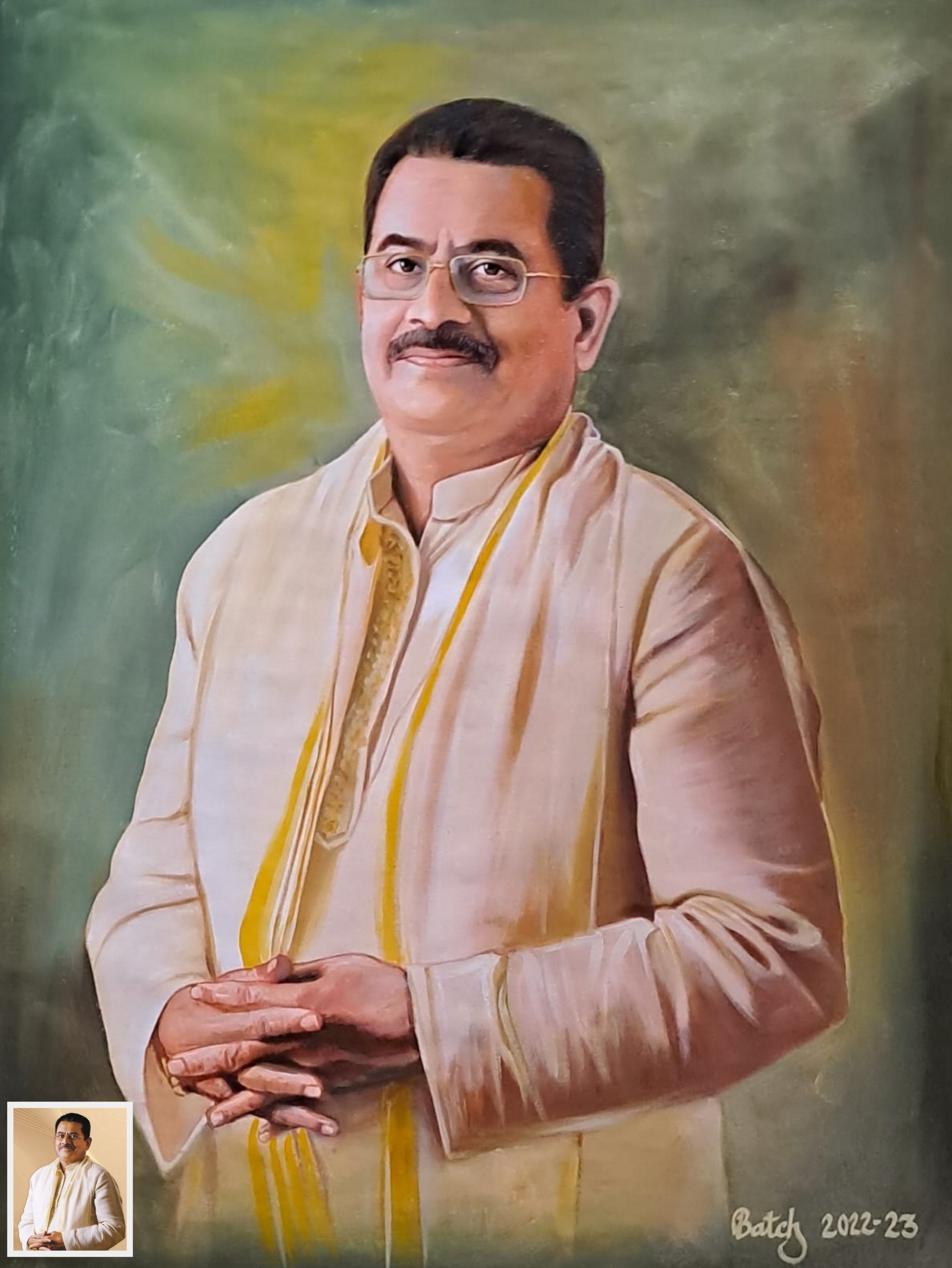 M.G. George Muthoot memorial painting, memorial oil painting from photo, M.G George Muthoot painting
