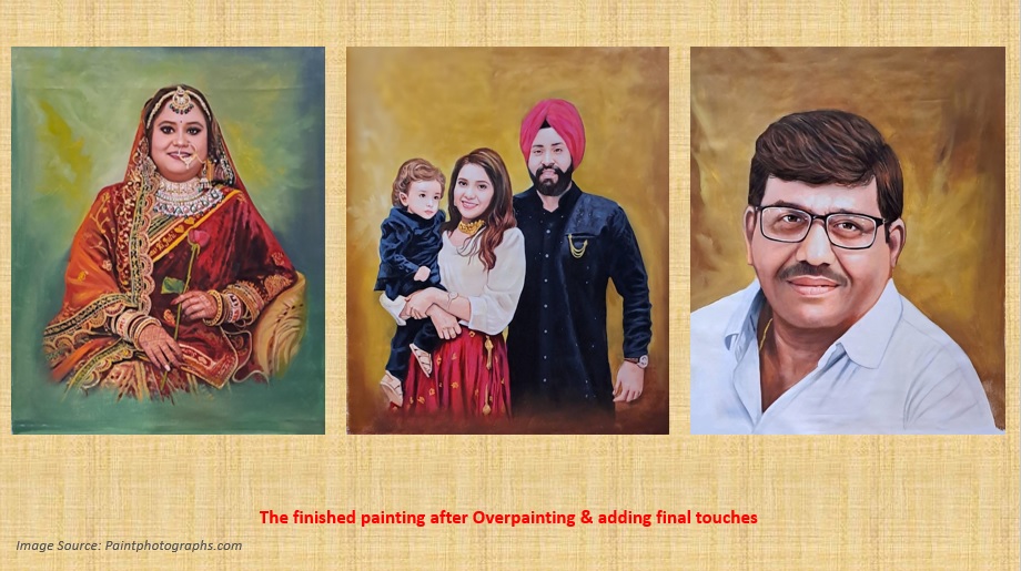 overpainting, adding finishing touches to canvas oil portrait painting