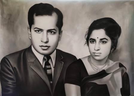 couple painting from photo, black and white painting from old photo, photo to painting, memorial art