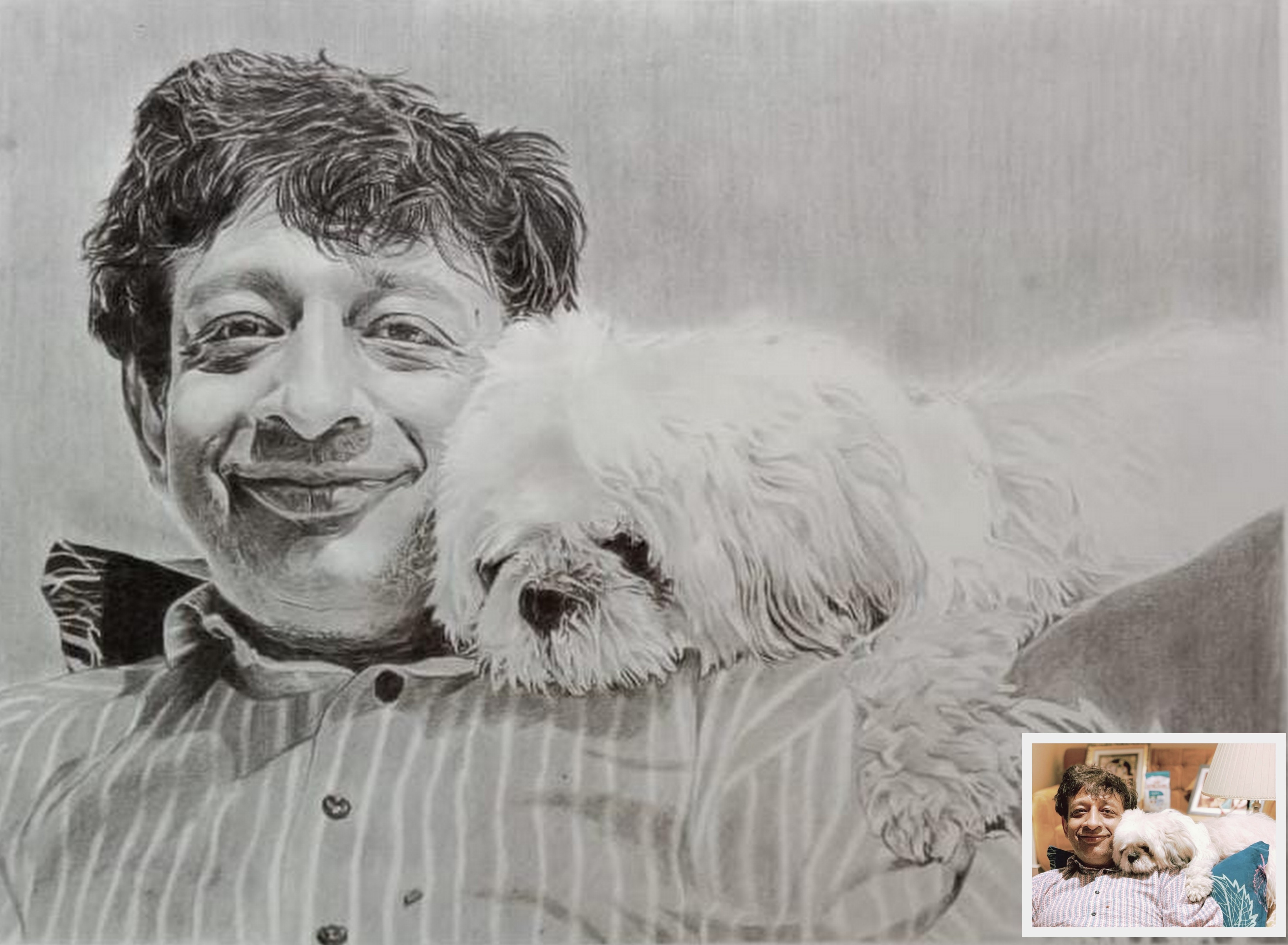 Charcoal and Pencil sketch of a man with his dog