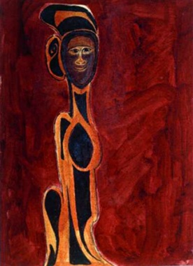 Rabindranath Tagore paintings, rabindranath  tagore  untitled  after  primitive  art  1932  coloured