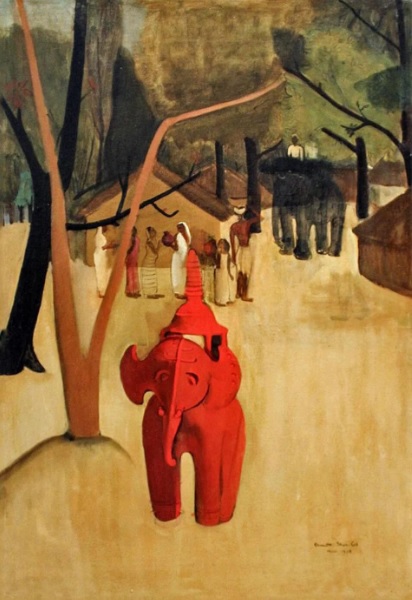 Red Clay Elephant aka Ganesh Punja oil painting by Amrtia Sher-Gil  1938, amrita sher-gil painting, 