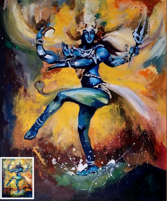 Shiva painting. Nataraja painting, Abstract Shiva painting, puja room decor