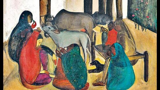 The Story Teller oil painting by Amrtia Sher-Gil 1937, highest priced painting sold by Indian artist